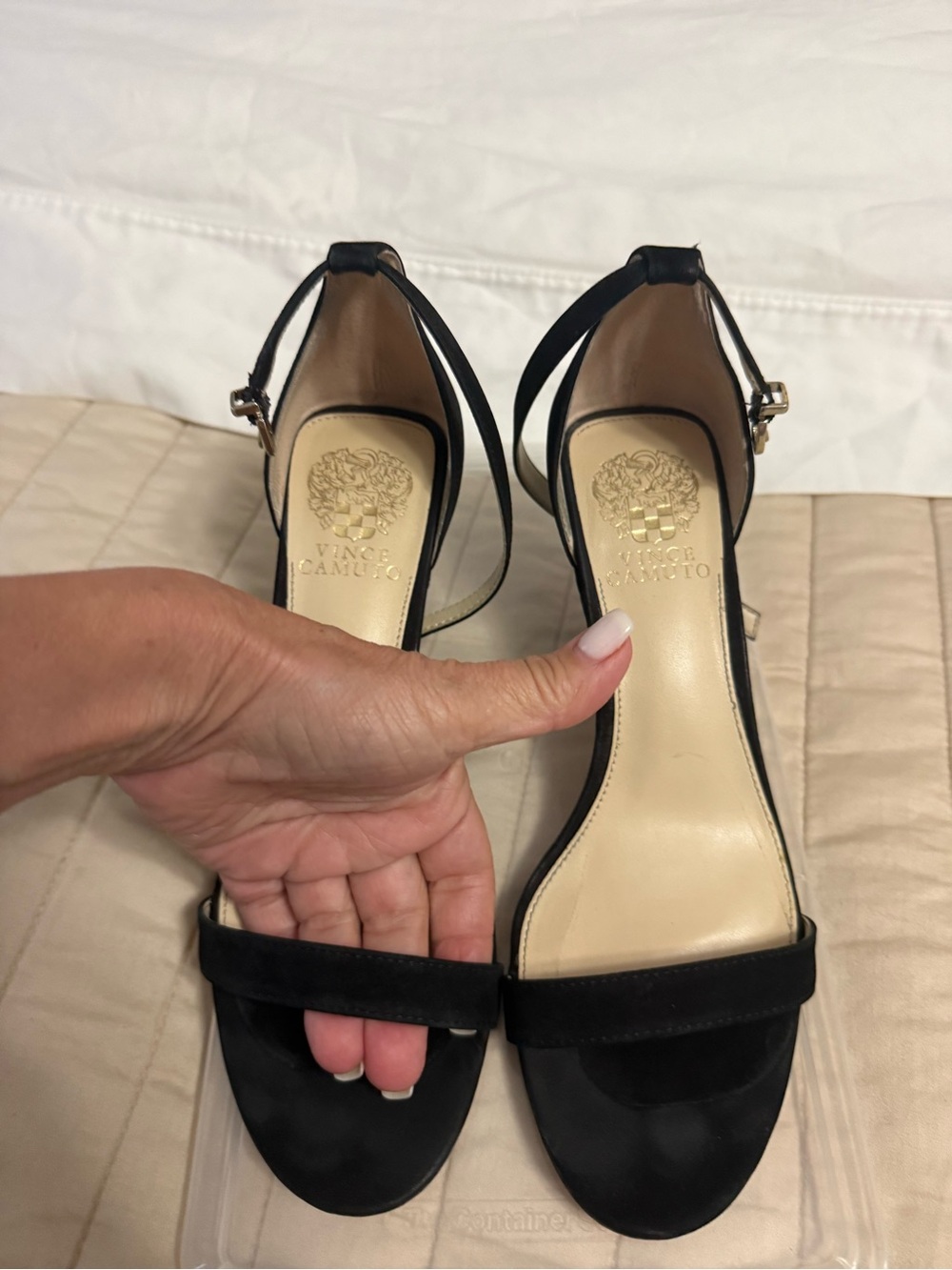 Vince Camuto Black Suede Open-Toe Ankle Strap Heels